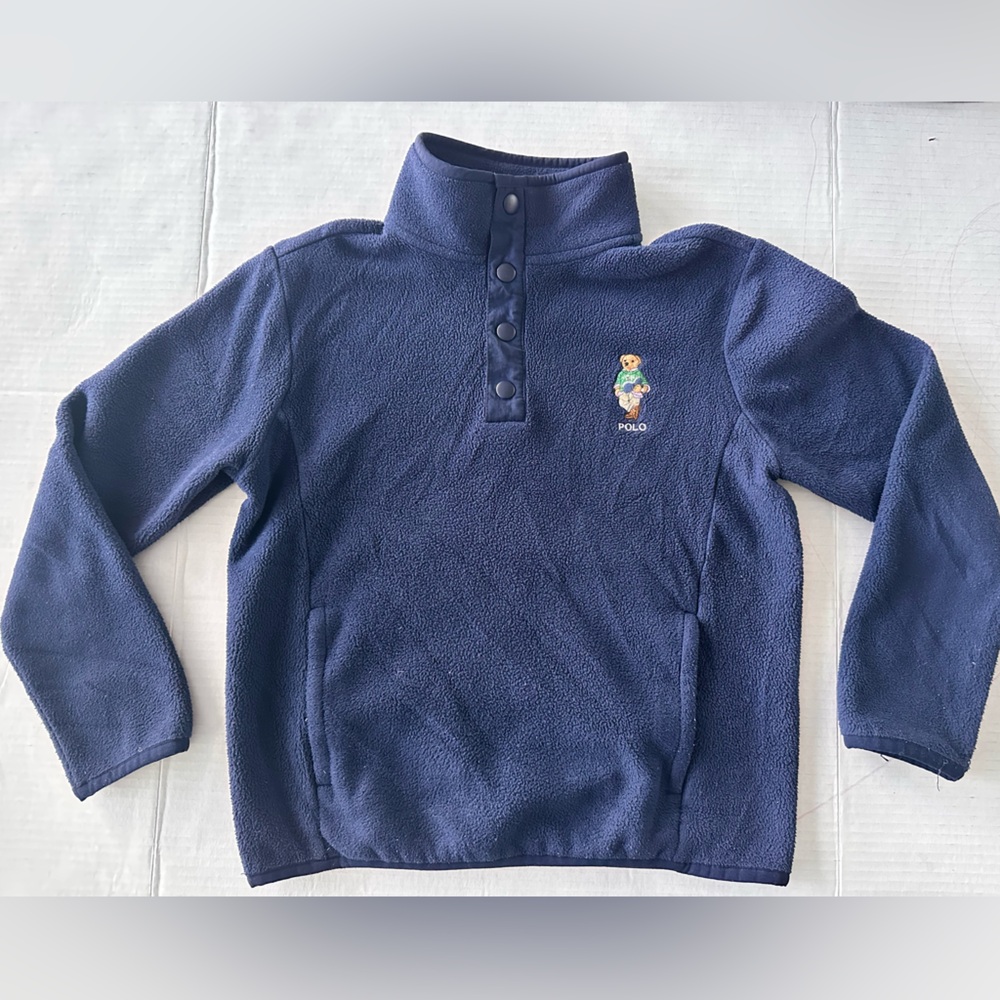 Vintage Polo Ralph Lauren Fleece Pullover — Navy Blue (Youth Size)